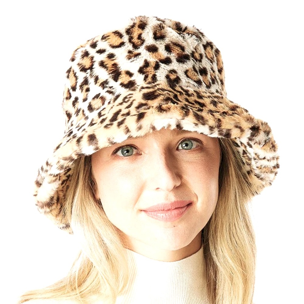 Boho Fabulous Leopard Faux Fur Fluffy Bucket Hats